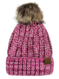 C.C Thick Cable Knit Faux Fuzzy Fur Pom Fleece Lined Skull Cap Cuff Beanie