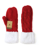 NYfashion101 Exclusive Winter Warm Sherpa Lined Cable Knit Cuff Mitten