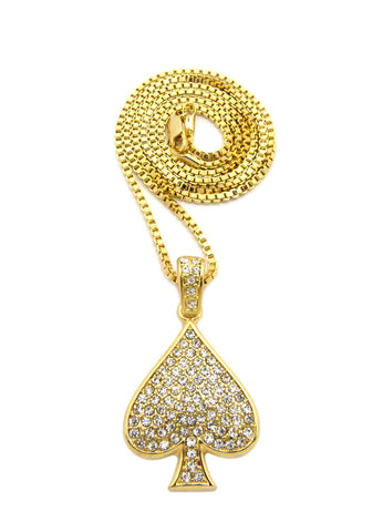 Stone Stud Ace of Spades Pendant with Chain Necklace