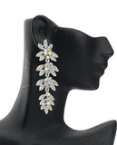 Women's Rhinestone Studded Leaf Dangling Clear Stone Vine Earrings in Silver-Tone