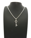 Stone Stud Lever Lock Key Micro Pendant w/3mm 24" Cuban Chain Necklace