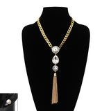 Women's Bohemian Dangling Multi Gemstone Tassel Necklace and Ball Earring Set in Gold-Tone