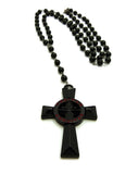 Colored Veritas Aequitas Cross Pendant with 6mm 30" Black Stone Rosary Necklace
