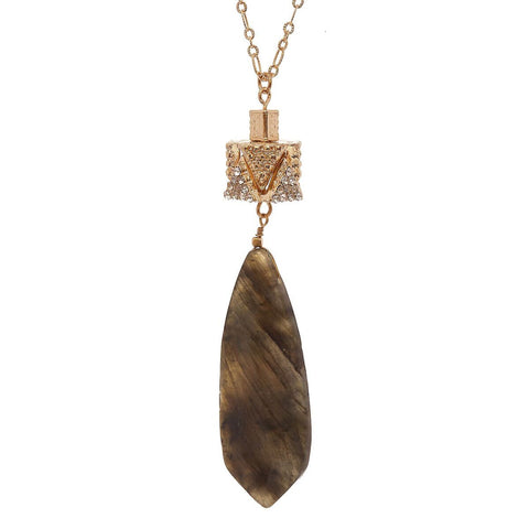 Women's Smooth Long Briolette Stone Dangle Pendant with 30" Link Chain Necklace
