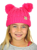 C.C Kids' Children's Cable Knit Double Ear Pom Cuffed Beanie Cap Hat