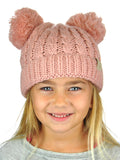 C.C Kids' Children's Cable Knit Double Ear Pom Cuffed Beanie Cap Hat