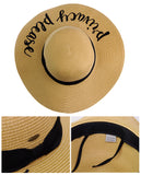 C.C Women's Paper Weaved Beach Time Embroidered Quote Floppy Brim Sun Hat