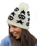 NYfashion101 Two Tone Handmade Skull & Star Knitted Pom Pom Beanie Hat