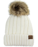 C.C Thick Cable Knit Faux Fuzzy Fur Pom Fleece Lined Skull Cap Cuff Beanie
