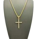 Studded Single Row Center Stone Cross Pendant Necklace, Gold-Tone