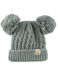 C.C Kids' Children's Cable Knit Double Ear Pom Cuffed Beanie Cap Hat