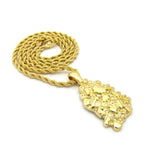 Gold-Tone Polished Chunky Nugget Pendant w/ 2mm 24" Rope Chain Necklace
