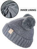C.C Kids' Children's Double Ear Soft Pom Fuzzy Lined Cuff Beanie Cap