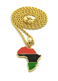 Pan Africa Continent Micro Pendant with 2mm 24" Rope Chain Necklace, Gold-Tone