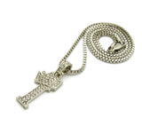 Unisex Stone Stud Tilted Crown Letter Initial Micro Pendant 2mm Box Chain Necklace, 20", I