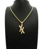 Stone Stud Double X Pendant w/ 2mm 24" Rope Chain Necklace