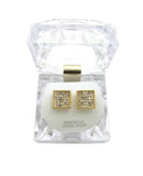 6 Stone Row Square Shape Stud Pierced Earrings