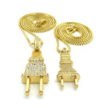 Dual Stone Stud Power Plug Pendant Set w/ Gold-Tone Box Chain Necklaces - 2050G