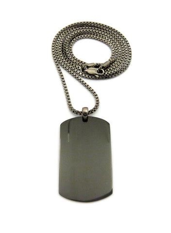 Plain Hematite-Tone Dog Tag Pendant 2mm 30" Box Chain Necklace