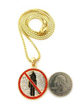 Red Stone Stud Border Mini Rapper Monster Logo Pendant w/ 24" Chain Necklace