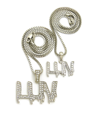 Stone Stud LUV Drip Effect Pendant Set with 2mm 20" and 24" Box Chain Necklaces, Gold-Tone
