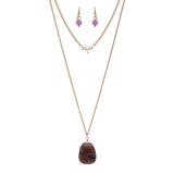 Women's Flat Oval Stone Pendant Necklace and Earrings Set