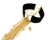 Women's Elastic Choker Dangling Waterfall Necklace and Ball Earring Set in Gold-Tone