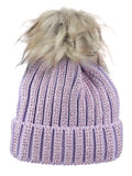 D&Y Warm Knit Cuffed Beanie With Studs And Faux Fur Pom
