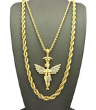 Pendant with 3mm 24" Rope Chain and 6mm 30" Rope Chain Necklace in Gold-Tone