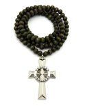 Veritas Aequitas Truth & Justice Cross Pendant w/ 8mm 36" Wood Bead Necklace