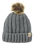 C.C Kids' Children's Cable Knit Faux Fuzzy Fur Pom Fleece Lined Cuff Beanie