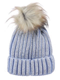 D&Y Warm Knit Cuffed Beanie With Studs And Faux Fur Pom
