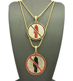 Colored Stone Border Rapper Music Video Monster Logo Pendant Set w/ Box Chain Necklaces in Gold-Tone