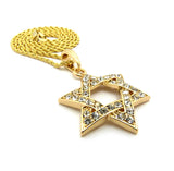 Stone Stud Hollowed Star of David Pendant  Necklace, Gold-Tone