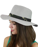 C.C Teardrop Dent Paper Woven Panama Sun Beach Hat with Camouflage Band
