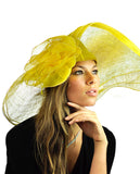 NYFASHION101 Kentucky Derby Enlarged Sheer Floral Accent Sinamay Dress Hat