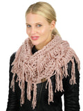 C.C Women's Soft Solid Chenille Net Fringed Tassel Infinity Wrap Scarf