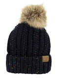 C.C Thick Cable Knit Faux Fuzzy Fur Pom Fleece Lined Skull Cap Cuff Beanie