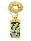 Colored Stone Stud Pill Bottle pendant w/4mm 36" Franco Chain, Gold-Tone