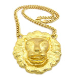 Gold-Tone Smooth Mane Lion Head Pendant w/ 10mm 30" Cuban Chain Necklace