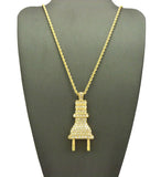 Stone Stud Body Power Plug Pendant with Chain Necklace