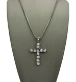 Studded Single Row Cross Pendant w/2mm 24" Box Chain Necklace, Hematite-Tone