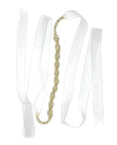 Wavy 3 Row Rhinestone Link Sash Belt with Mesh Ribbon in Gold-Tone