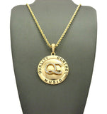 Stone Stud QC Initials on Polished Round Pendant w/ 24" Necklace in Gold-Tone