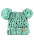 C.C Kids' Children's Cable Knit Double Ear Pom Cuffed Beanie Cap Hat