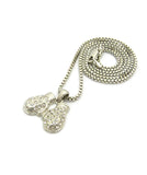 Rhinestone Studded Mini Box Gloves Pendant with 2mm 24" Box Chain Necklace in Silver-Tone