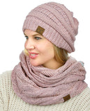 C.C Unisex Soft Stretch Chunky Cable Knit Beanie and Infinity Loop Scarf Set