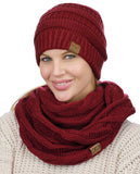 C.C Unisex Soft Stretch Chunky Cable Knit Beanie and Infinity Loop Scarf Set