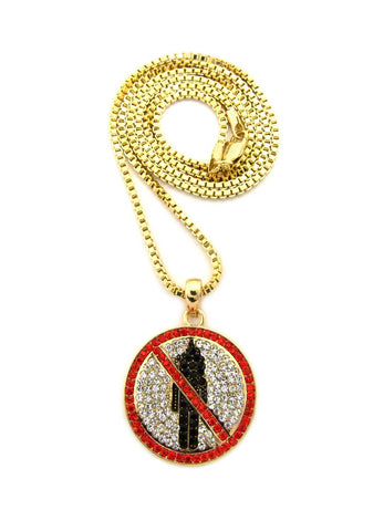 Red Stone Stud Border Mini Rapper Monster Logo Pendant w/ 24" Chain Necklace