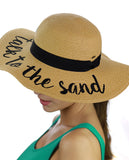 C.C Women's Paper Weaved Beach Time Embroidered Quote Floppy Brim Sun Hat